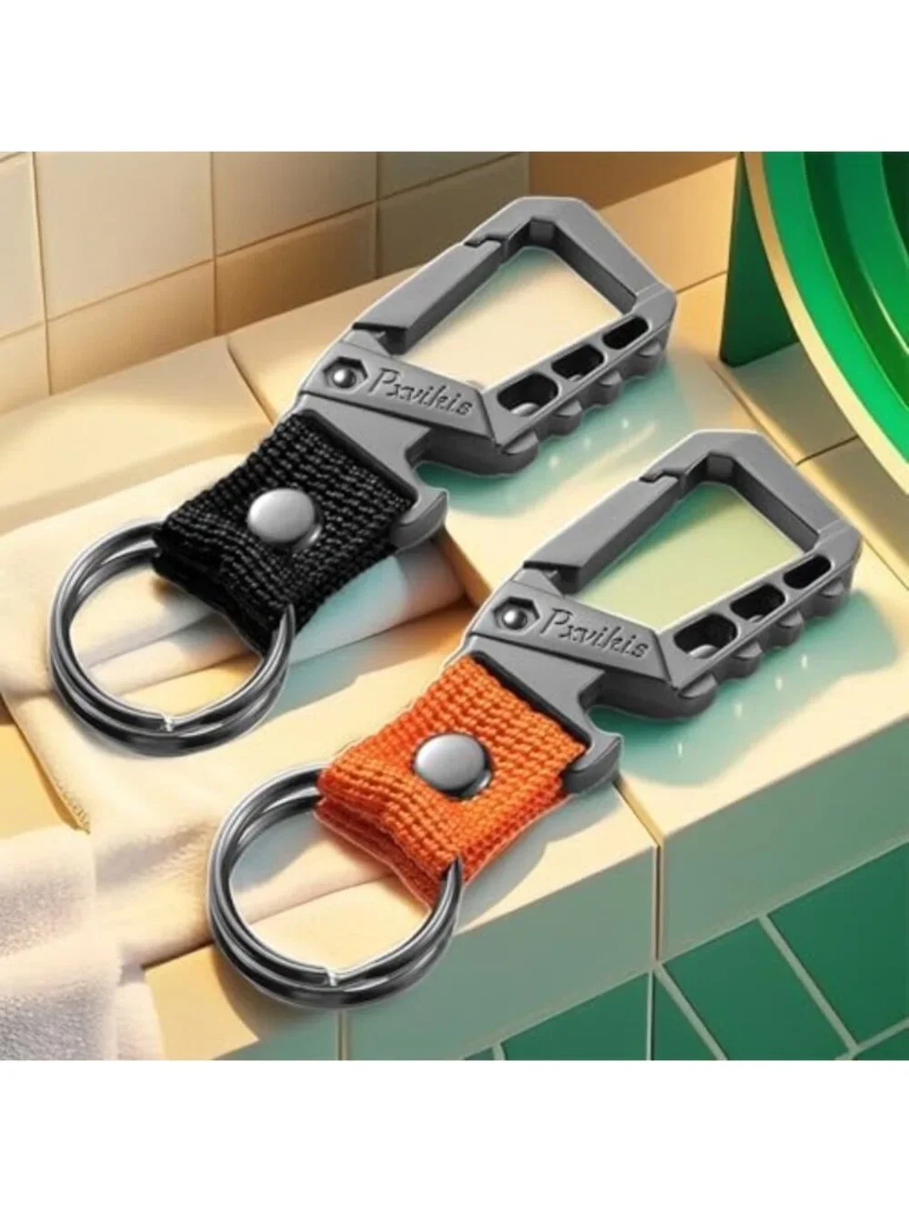 Heavy-Duty Metal Carabiner Keychain Clip & Bottle Opener with Lanyard Ring